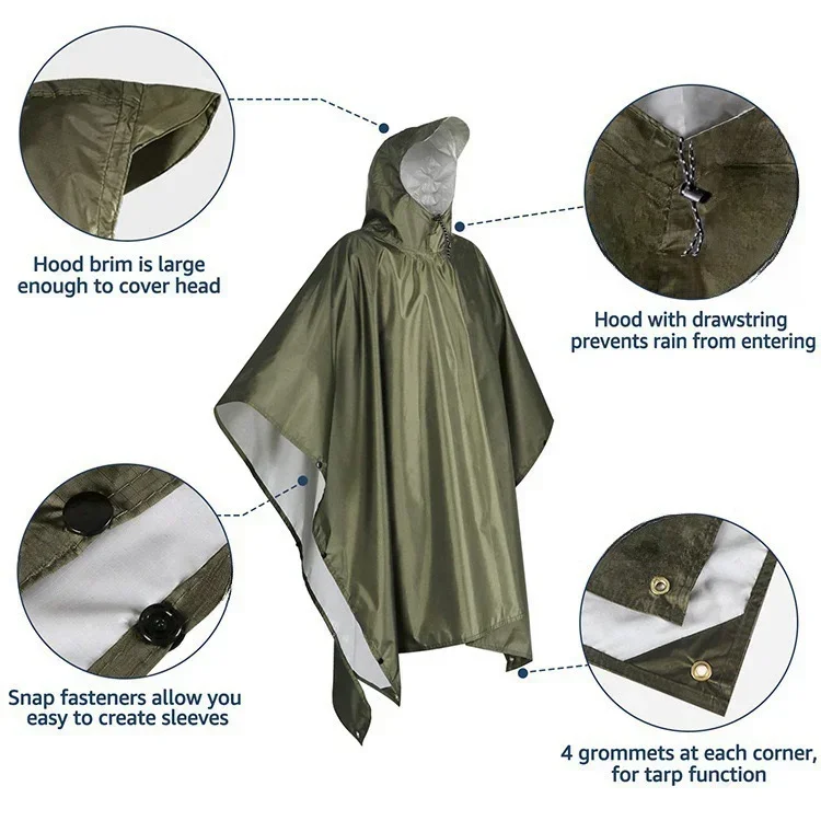 2026 3‑in‑1 Waterproof Hooded  - Camping Rain Poncho review and price