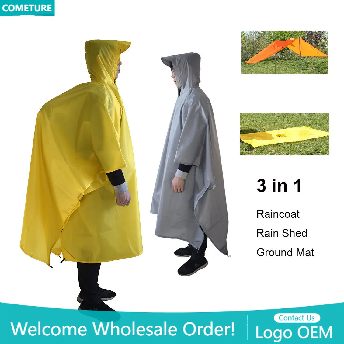 Raincoat 3 In 1 Hiking Poncho  - Camping Rain Poncho review and price